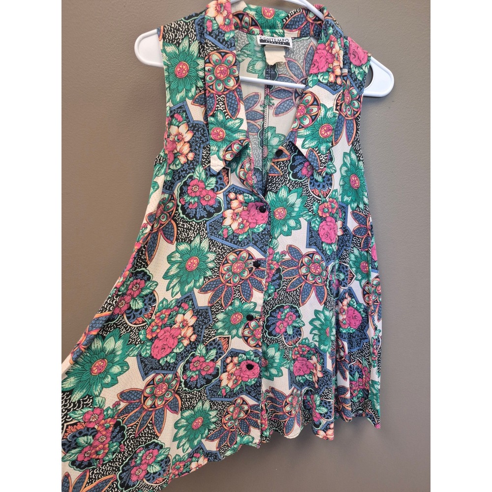 Contempo Casuals Women's Vintage Y2K Floral Button Front Tank Top Boho Festival